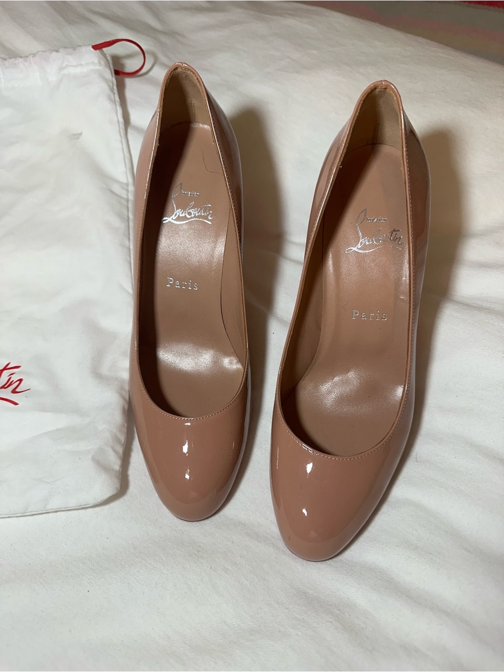 Christian Louboutin Blush Patent Leather Round-Toe Pumps